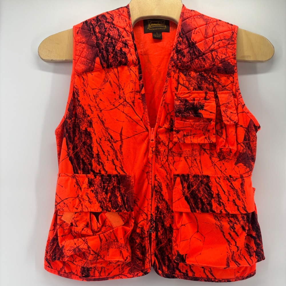 Gamehide Hunting Vest Mens M Orange Naked North Camo Zip Game Pouch 201 Safety